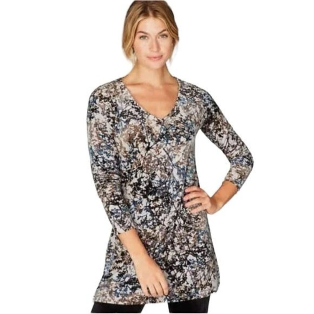 Pure Jill by J. Jill‎ Velour Tunic Top Blue Brown Calm Vines Size S